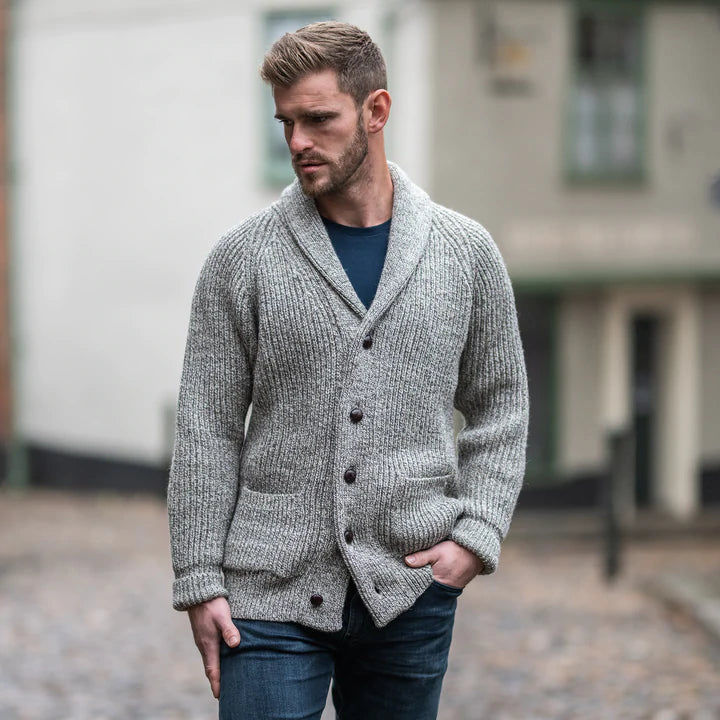 Mens shawl 2025 collar cardigan black