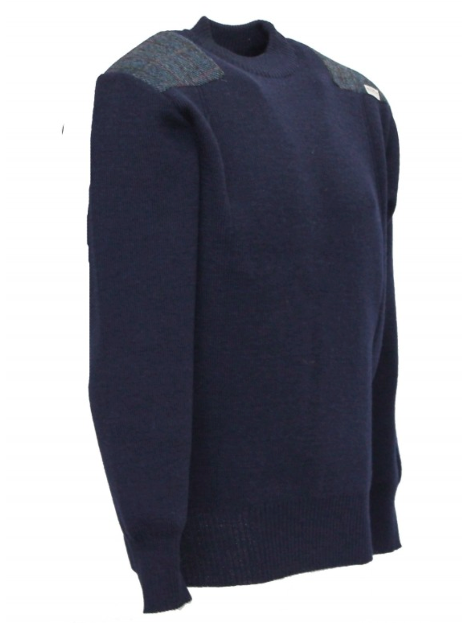Drover Crew neck sweater with Harris Tweed patches – Oliver Campbell ...