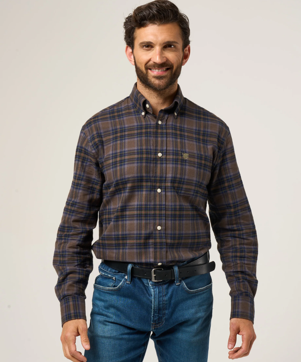 Alan Paine Ilkley Flannel Green Check Shirt - Shooting Fit