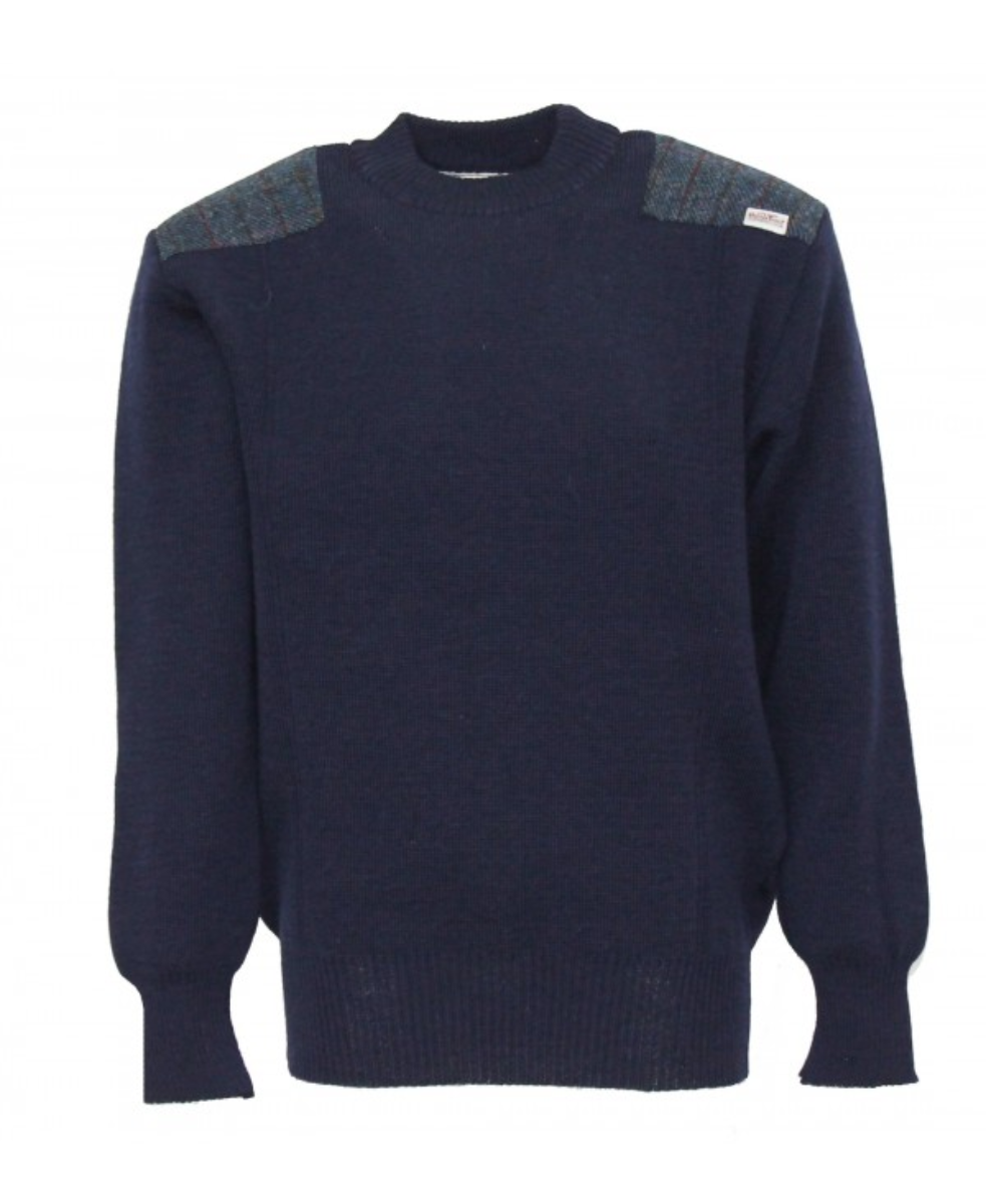 Drover Crew neck sweater with Harris Tweed patches – Oliver Campbell ...